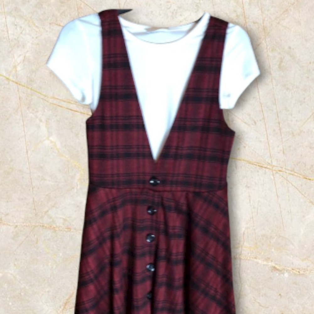 Girls plaid dress youth large 12 with shirt NWT holiday